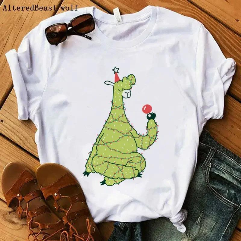 NO DRAMA LLama TShirts Women Funny Printed Llama T Shirt Femme Women Cartoon Short Sleeve White Tops Christmas Tshirt Clothes
