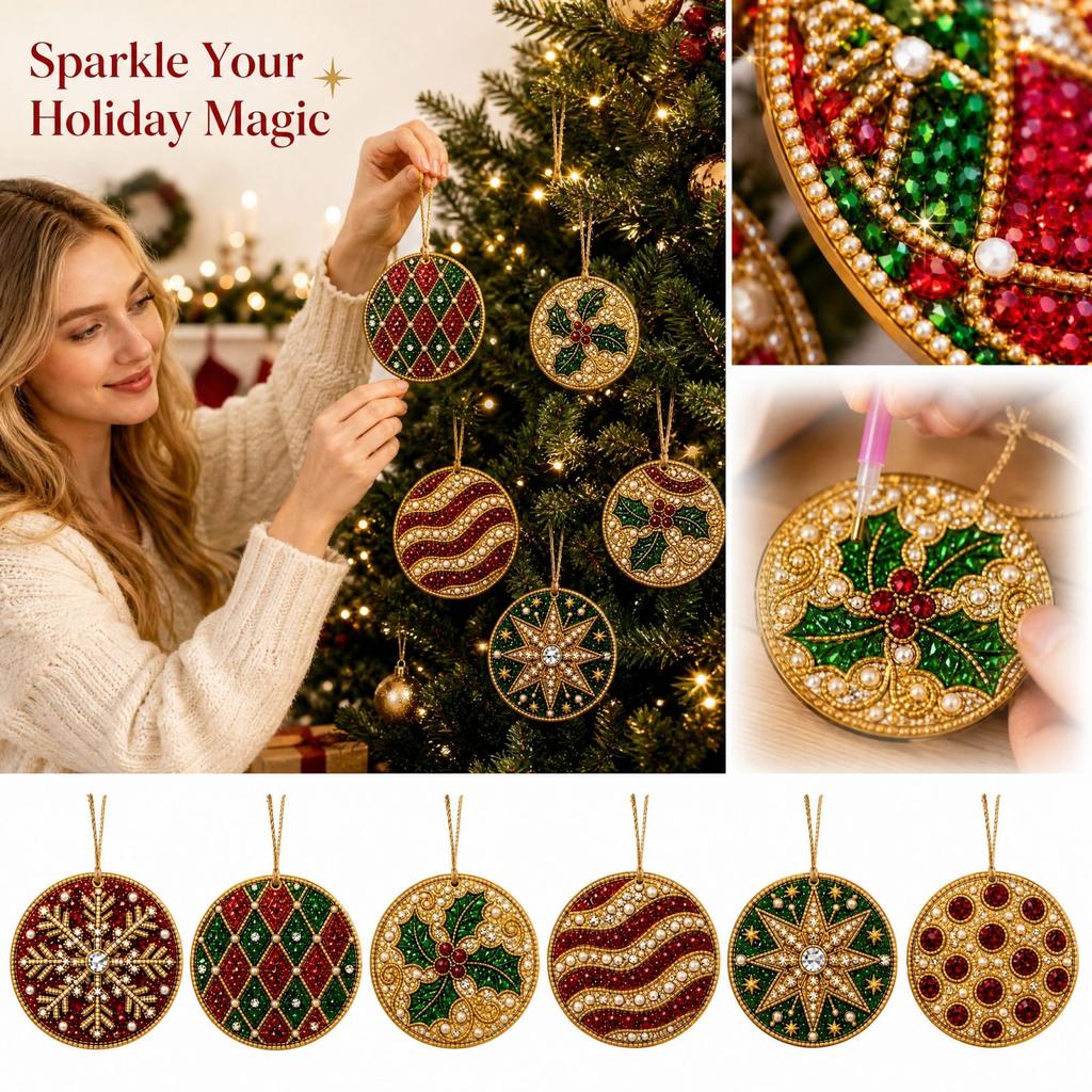 Kit de 6 Adornos Navideños, Decoración Colgante con Pegatina para Árbol de Navidad