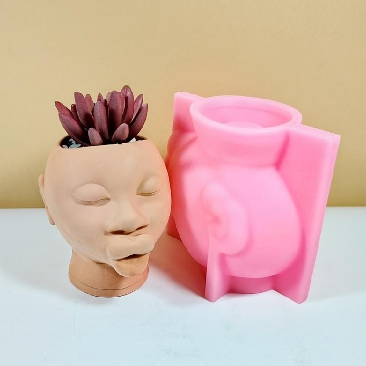 Concrete Vase Silicone Mold Handmade Ugly Girl Flower Pots Plaster Epoxy Resin
