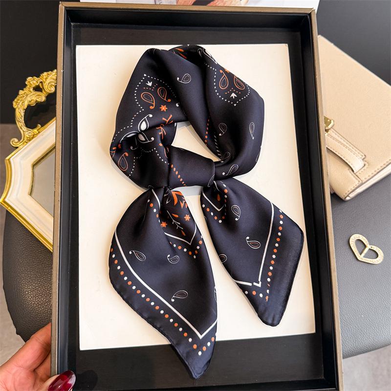 European American 70cm Small Square Imitation Silk Scarf - Printed Versatile Headscarf/Neck Protector