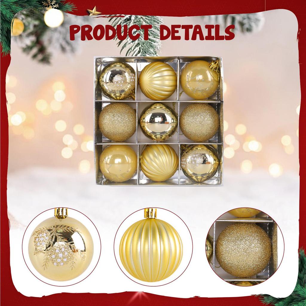 9 Pieces Christmas Ball Ornaments Tree Decorations 2.36" Round Shaped for Indoor