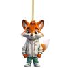 Adorable Cartoon Fox Acrylic Flat Christmas Tree Ornament For Car Interior Decoration