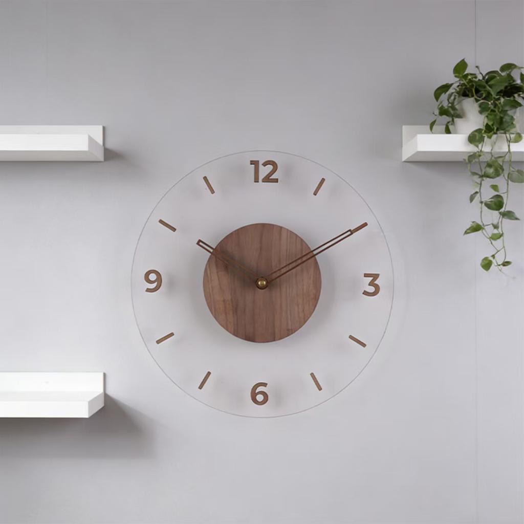 Creative transparent floating digital wall clock,3D wood grain, modern home decoration wall clock background wall