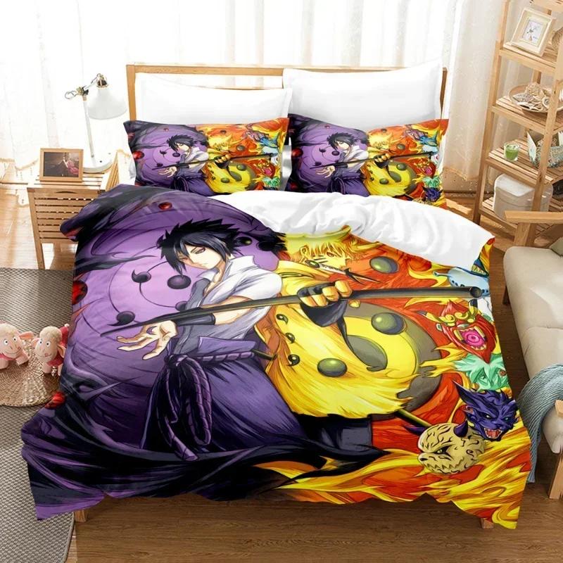 Naruto Bedding Set Quilt Cover Uchiha Sasuke Pillowcase Anime Kakashi Decor Bed Spead Bedroom Duvet Cover Bedding Suit Kids Gift