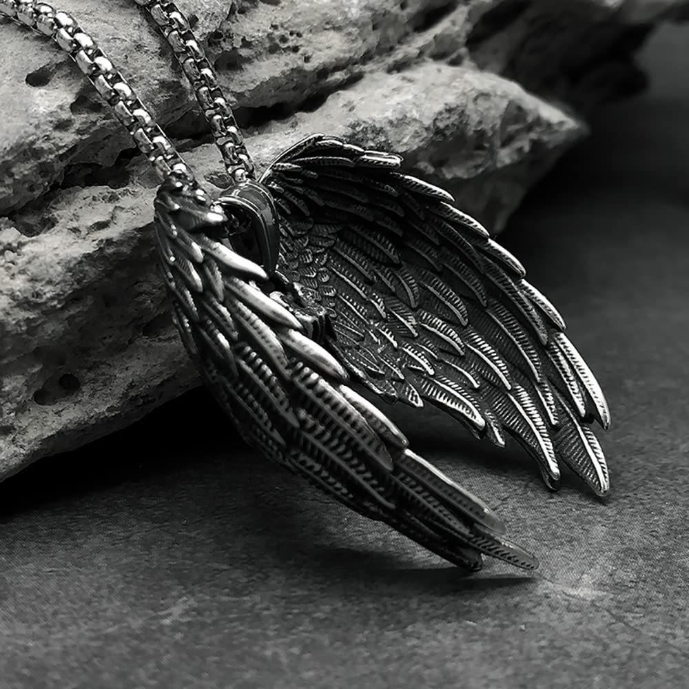 Stainless Steel Phoenix/Angel Wings Cross/Raven Pendant Necklace for Men and Women Vintage Viking Zircon