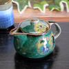 Waza No Kura Stylish Japanese Tableware Kutani Ware Teapot Green Circle Pattern with Tea Strainer Ceramic Brand Tableware Made In Japan Birthday Gift