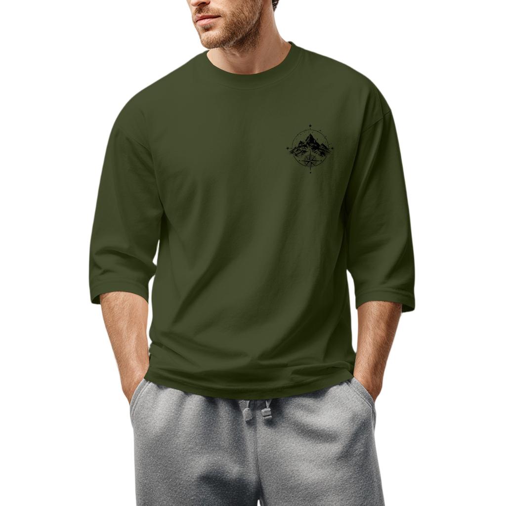 Herren-T-Shirt mit Rundhalsausschnitt, Dreiviertelärmeln, lässiges modisches Oberteil
