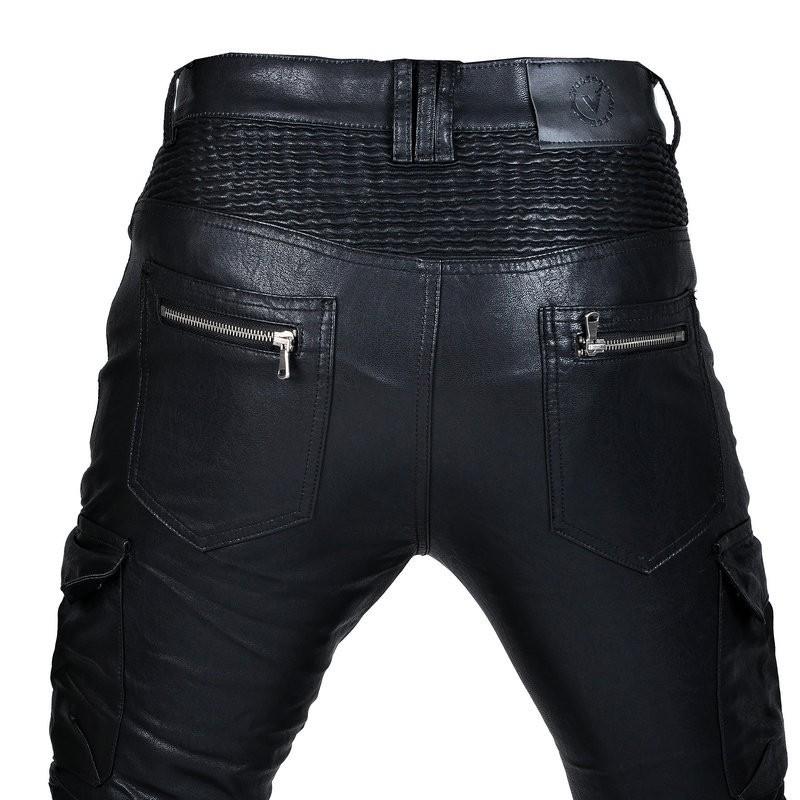 Mens Motorcycle Riding Pants PU Leather Protective Gear Windproof Slim Fit