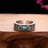 Buyee 925 Sterling Silver Fashion Ring Finger Natural Copper Turquois Open Ring for Women Ethnic Fine Jewelry Circle with Box