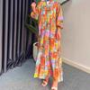 Women's long-sleeved V-neck bohemian print long dress