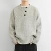 Autumn Winter Men's American Retro Button Solid Color Round Neck Sweater Knitted Casual Top