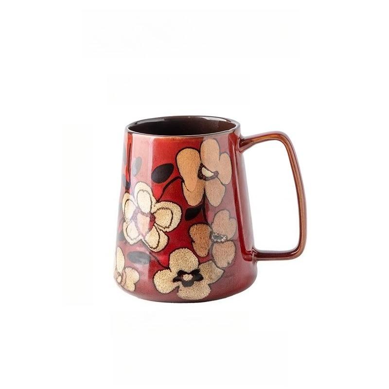 Velký keramický hrnek na kávu s uchem, ručně malovaný vintage květinový velký hrnek na kávu 700 ml, vysoký hrnek na čaj do kanceláře a domů, vhodný do mikrovlnné trouby a myčky nádobí