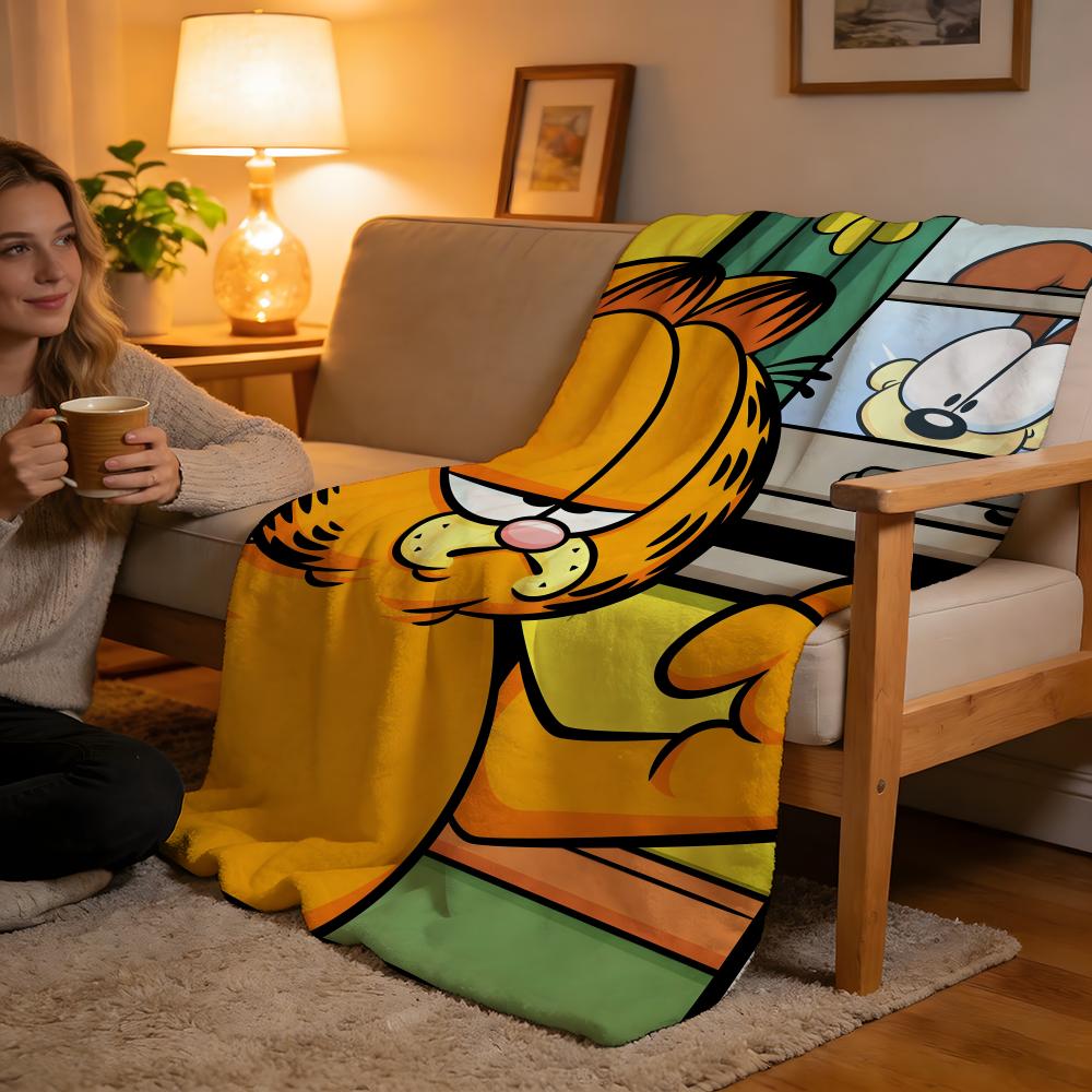 Throw High-Density Short Plush Blanket For Sofa Nap Air-Conditioned Room Soft Skin-Friendly YELLOW CAT G-Garfield