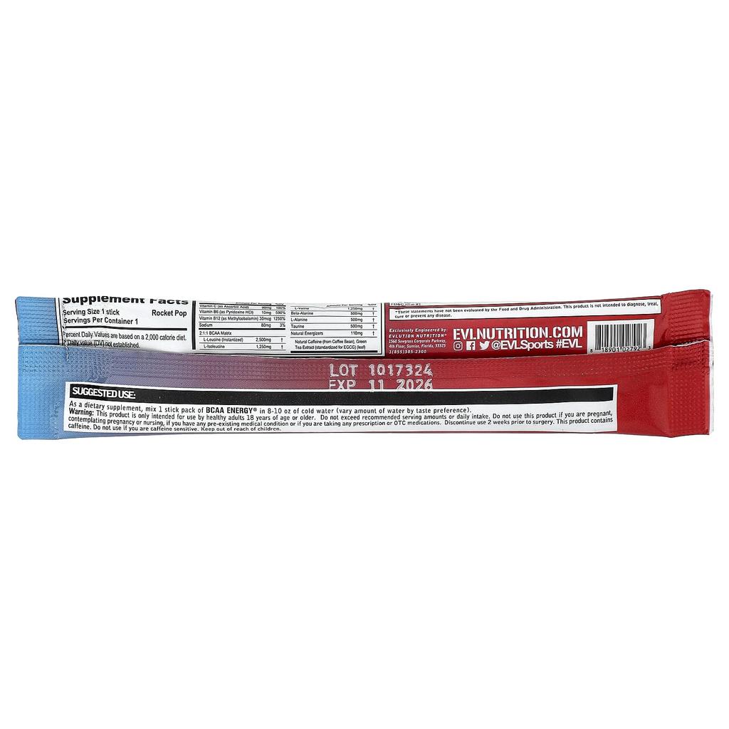 EVLution Nutrition, BCAA Energy®, Rocket Pops, 5 Packs, 9.4g (0.33oz) Each