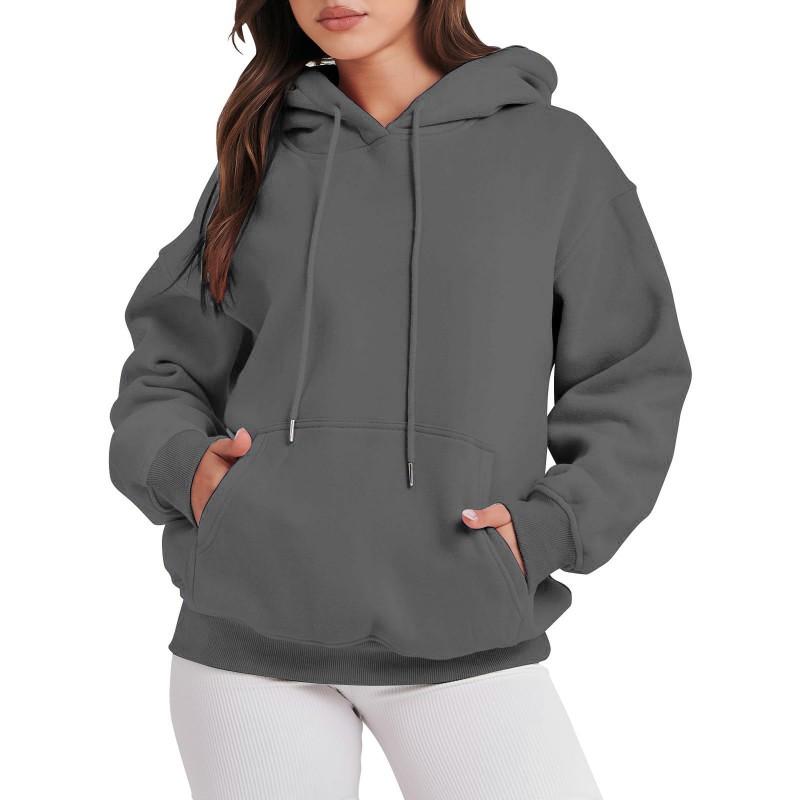 Womens Solid Color Hooded Sweatshirt Casual Loose Fit Long Sleeve Top