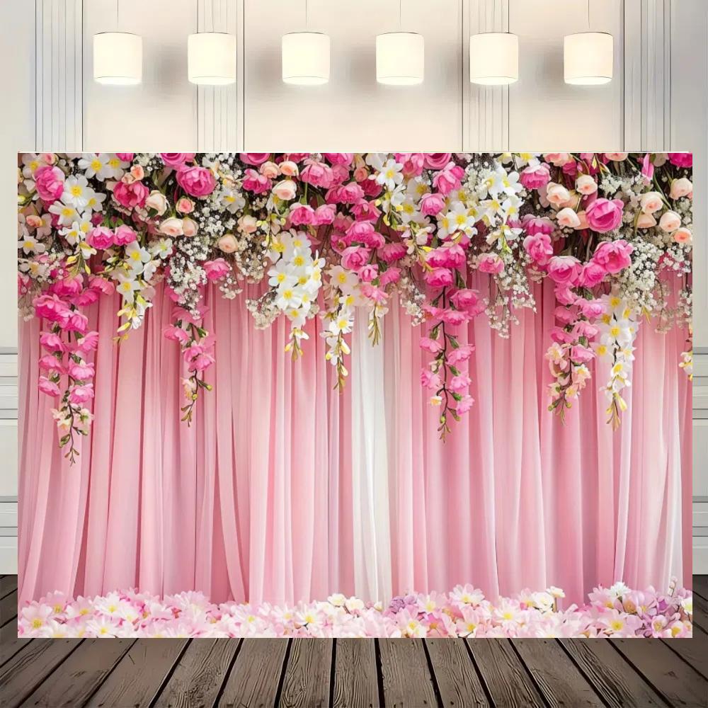 1pc Flower photography background Wedding - birthday pink flower background banner flower photography background Dessert table