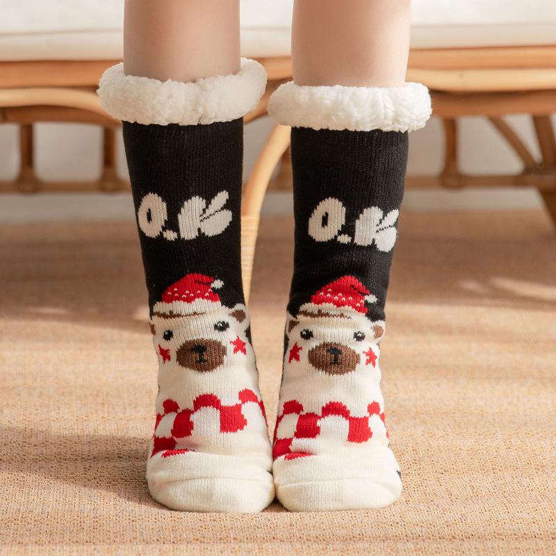 "Women's Plush Coral Fleece Christmas Socks - Cozy Winter Sleep & Carpet Leg Warmers"