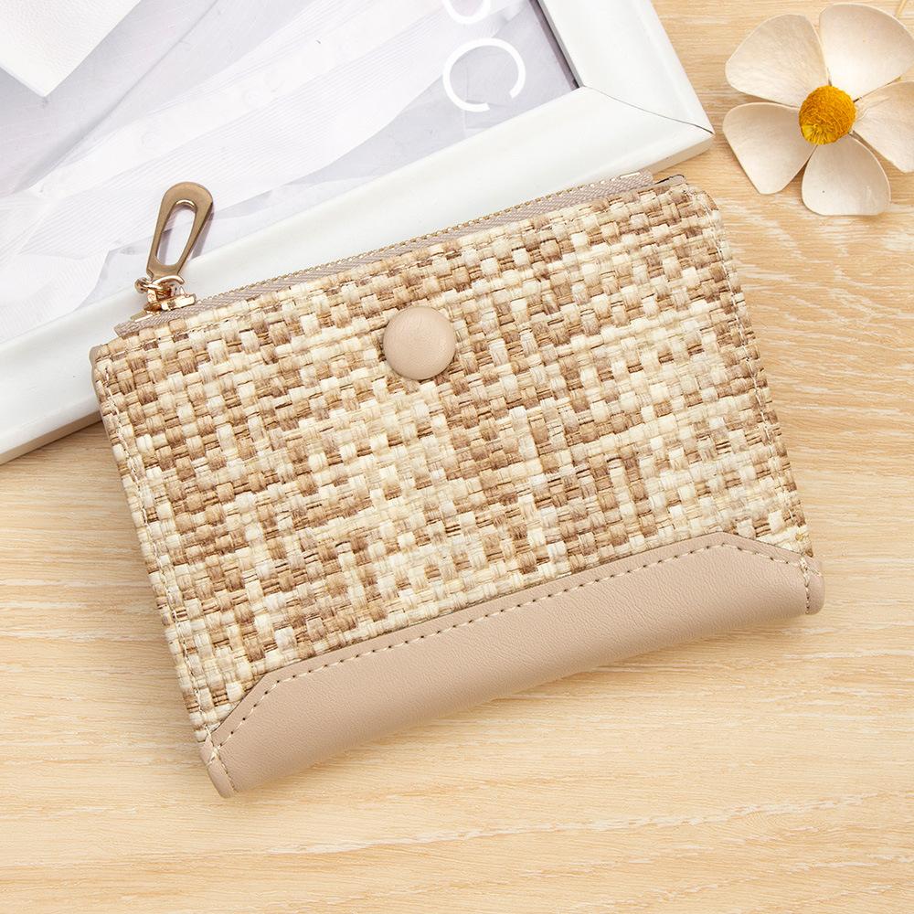 Woven Women's Short Wallet Fashion Change Bag Snap Zipper Coin Bag