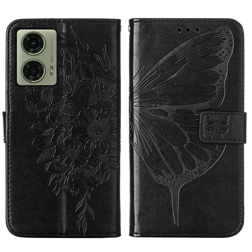 For Motorola Moto E14 4G/G04 4G/G04s 4G/G24 4G Wallet Case with Wrist Strap Butterfly Imprint Leather Phone Cover