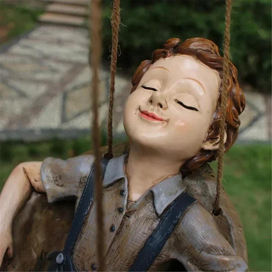 New Creative Forest Elf Walnut Cartoon Swing Boy Pendant Hand-painted Resin Pendant Garden Series Outdoor Creative Decoration