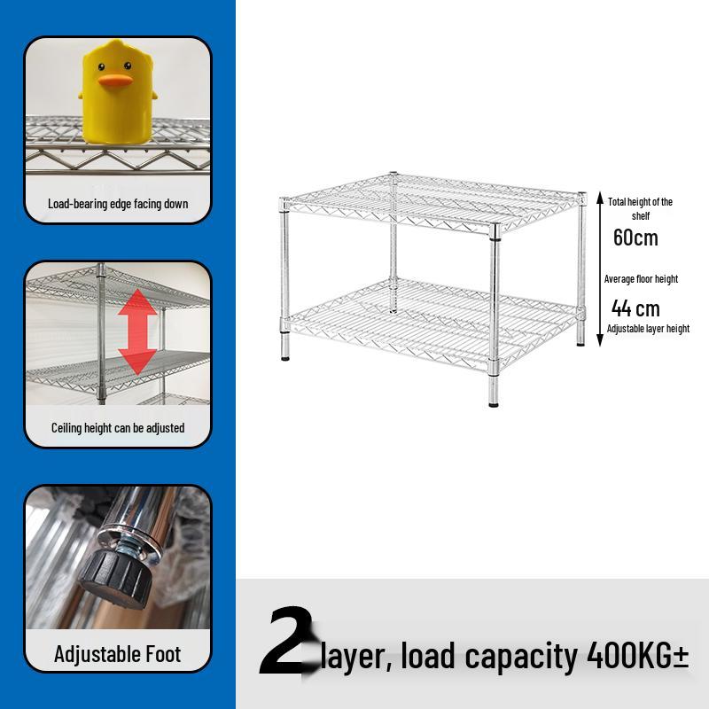 Stainless Steel Multi-Tier Storage Rack for Kitchen, Warehouse, or Balcony.
