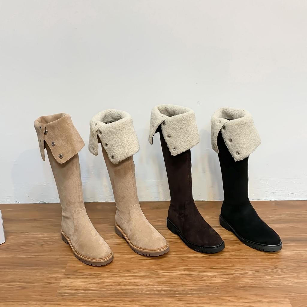 Grape mother winter new long snow boots knee thick velvet warm boots 2025 Korean version comfortable thick-soled heightening boots