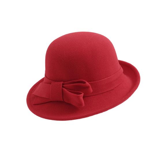 Ladies Wool Felt Bucket Hat Vintage Cloche Fedora Hat Female Bowler Hat with Bow Winter Wedding Church Jazz Cap