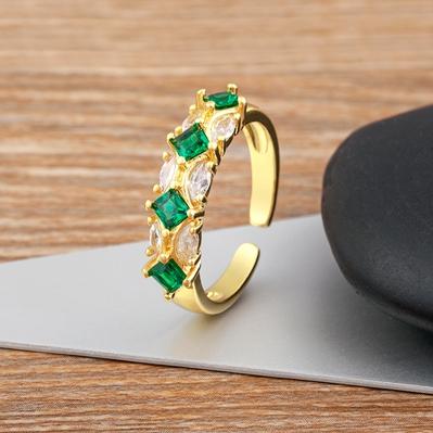 Nidin Shine Zircon Geometric Open Ring For Women Gold Plated Adjustable 5 Colors Female Wedding Aesthetic Jewelry Gift Wholesale