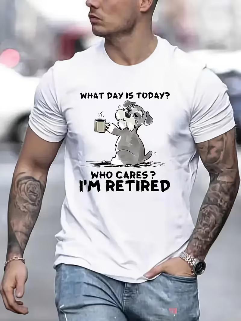 Men s Funny Retirement T-Shirt What Day Is Today Who Cares Cartoon Dog Tee Top S разноцветный