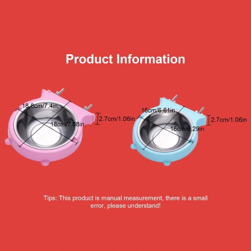 Removable Stainless Steel Pet Bowls for Cages Coops Cup Food & Water Feeder for Small Animals Watering Feeding 2Packs