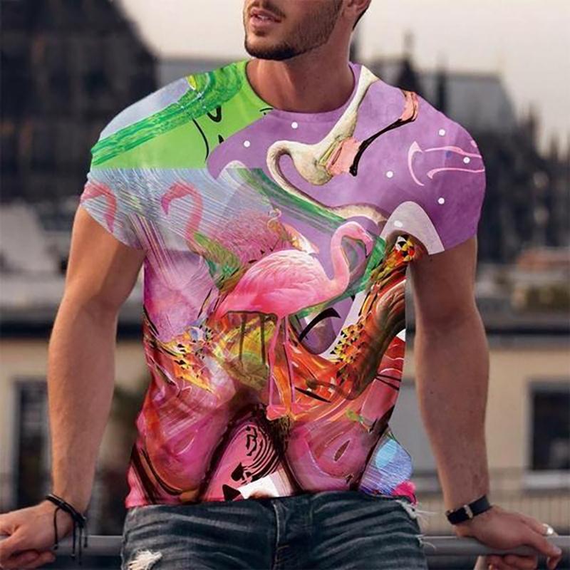 3D Printed Flamingo Animals T Shirt Men's Funny Pattern Tees Summer Harajuku Round Neck Tops Oversized Short Sleeves T-Shirts