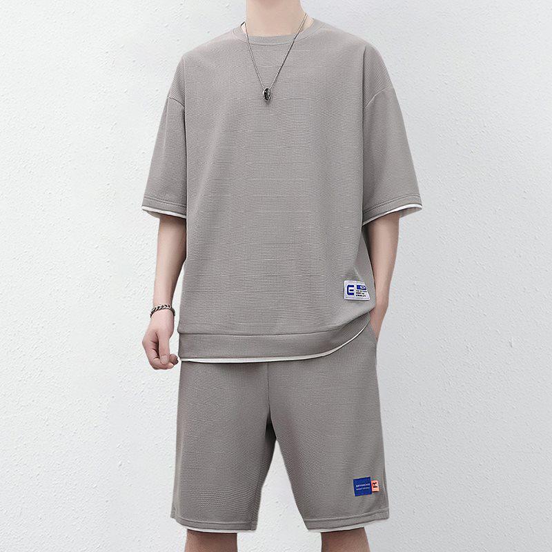 010 Stil Lockeres Waffelstrick-Paar-Set - Sommer Atmungsaktiv, Gesticktes Logo