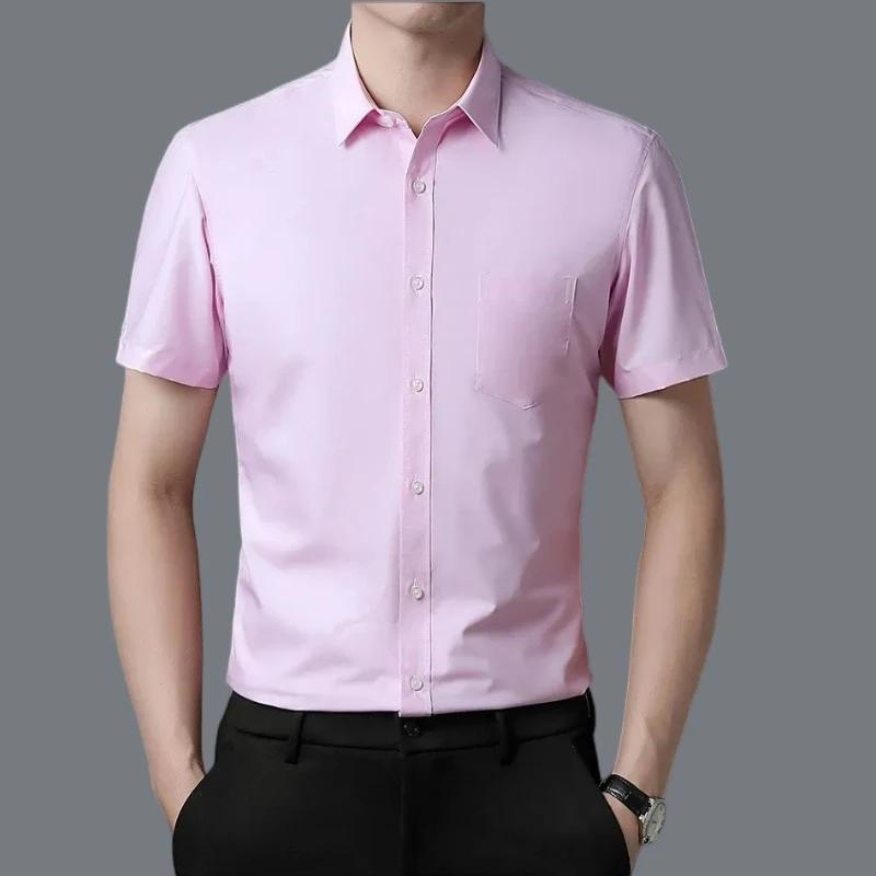 New Men's Business Casual Short Sleeved Solid Color Shirt Wrinkle Resistant Wrinkle Free Comfortable All Season Versatile Top