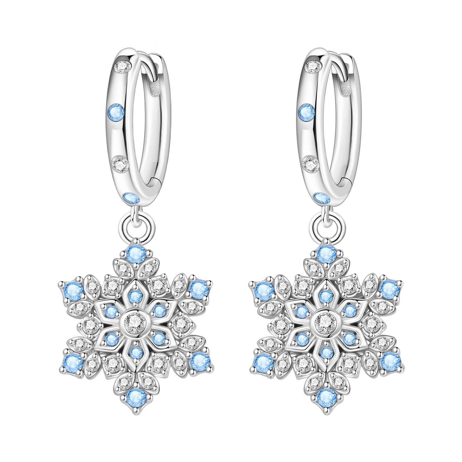 925 Silver Needle Blue Snowflake Earrings Niche Premium Earrings 2026 copper