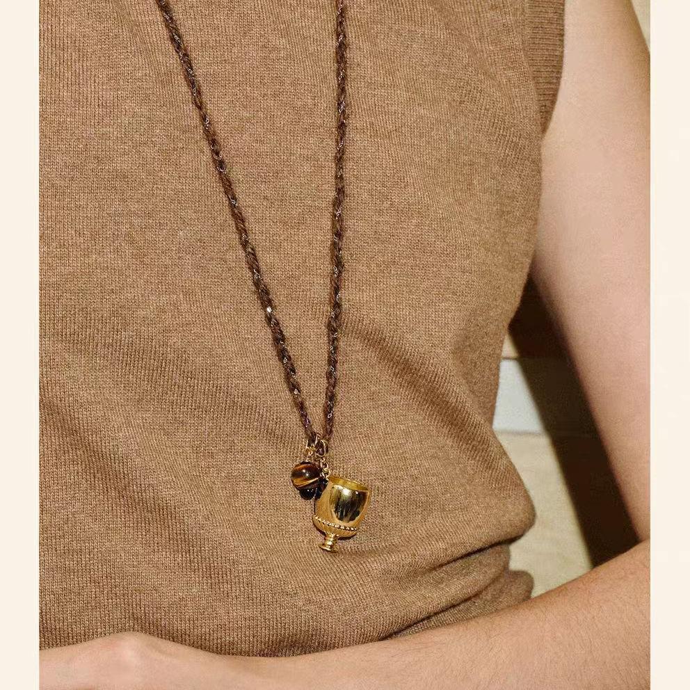 New Retro-Style Wine Glass Necklace Pendant: Versatile, Casual, Elegant Sweater Chain for Women.