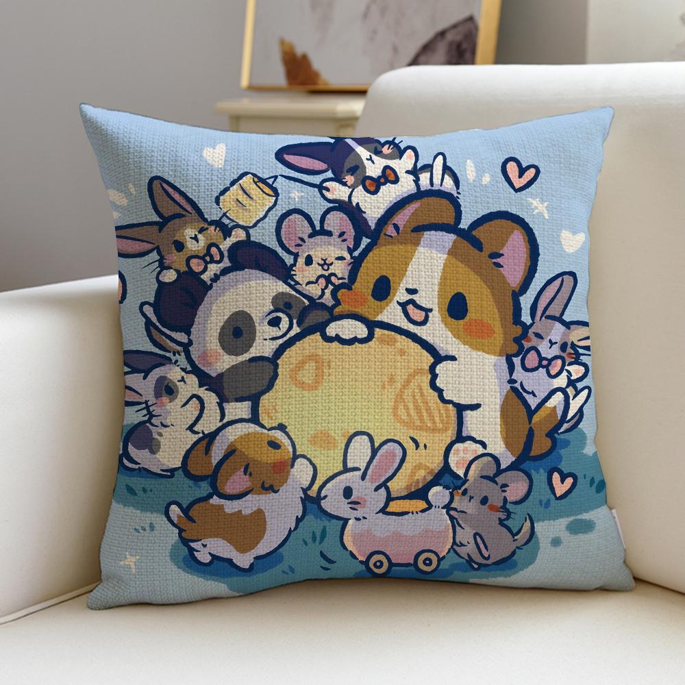 Cozy Llazy corgiS Cushion Cover Breathable and skinfriendly linen pillowcase square removable and washable cushion