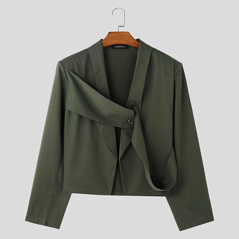 

INCERUN Мужские длинные рукава спереди крест-накрест пэчворк открытый спереди короткий пиджак пальто 5XL зелёный