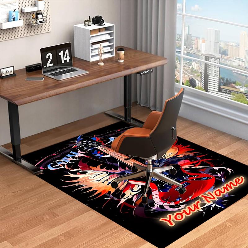 1PC Custom Name Guitar Art Fire Wings Theme Floor Mat Ideal for Living Room, Game Rooms, Office, Bedroom Floor Mat Playful Design