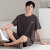 Pure cotton pajamas men's summer breathable simple thin round neck pullover loungewear loose casual short-sleeved shorts set