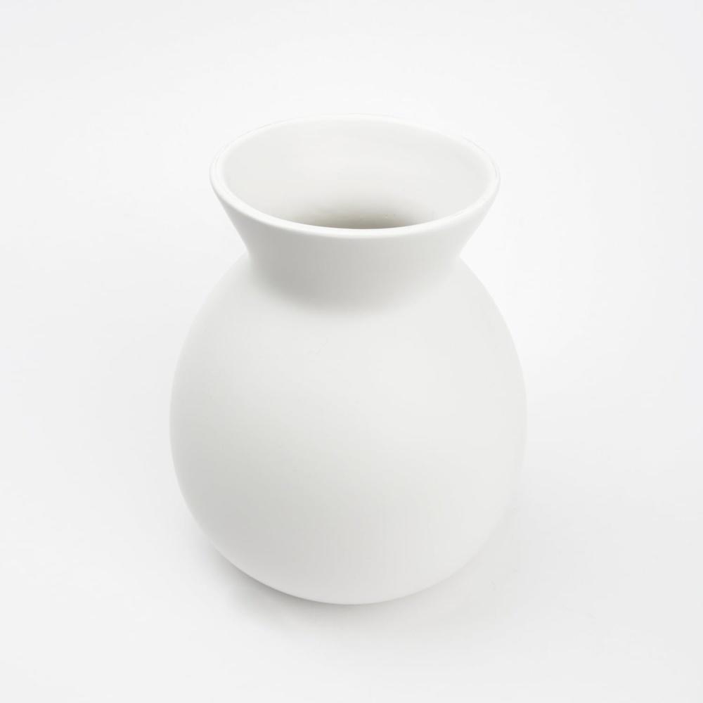 Solid White Ceramic Vase 8 Inch Round Decorative Flower Holder Indoor Use Minimalist Design Home Decor