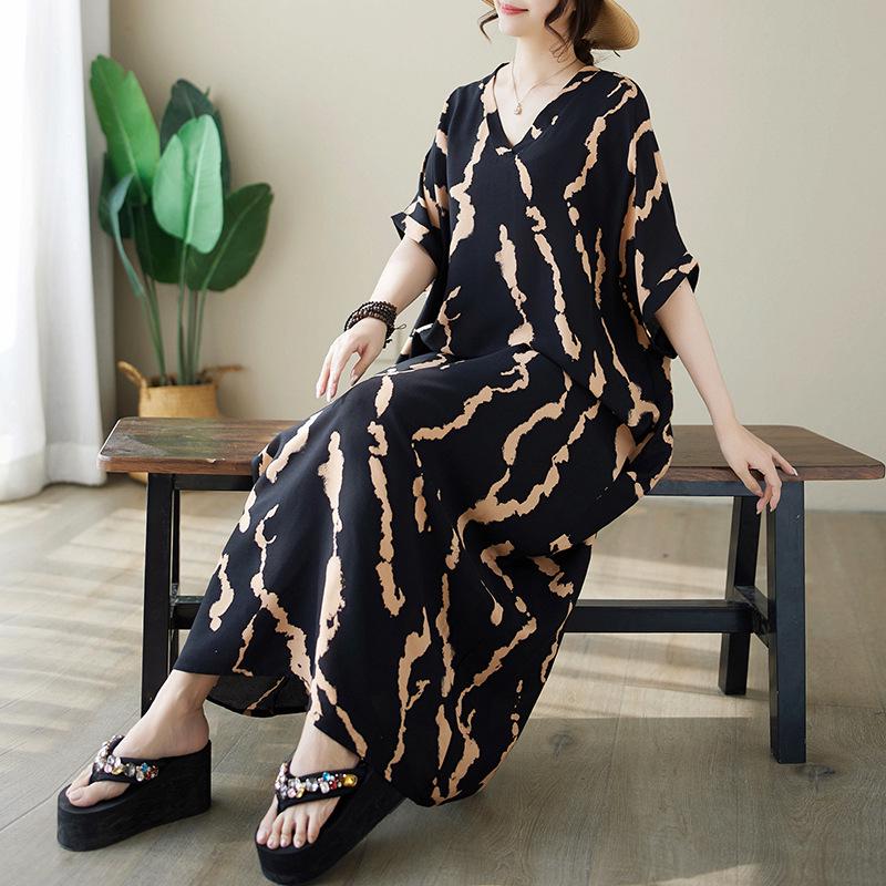 Bohemian V-Neck Plus Size Retro Robe Dress Plus Size