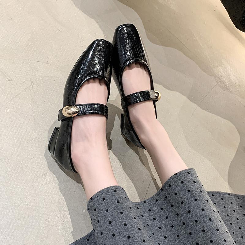 2025 New Women's Metal Buckle Round Toe Slip-on Mary Jane 3cm Wedge Low Heel Casual Female High Quality Soft Daily Shoe