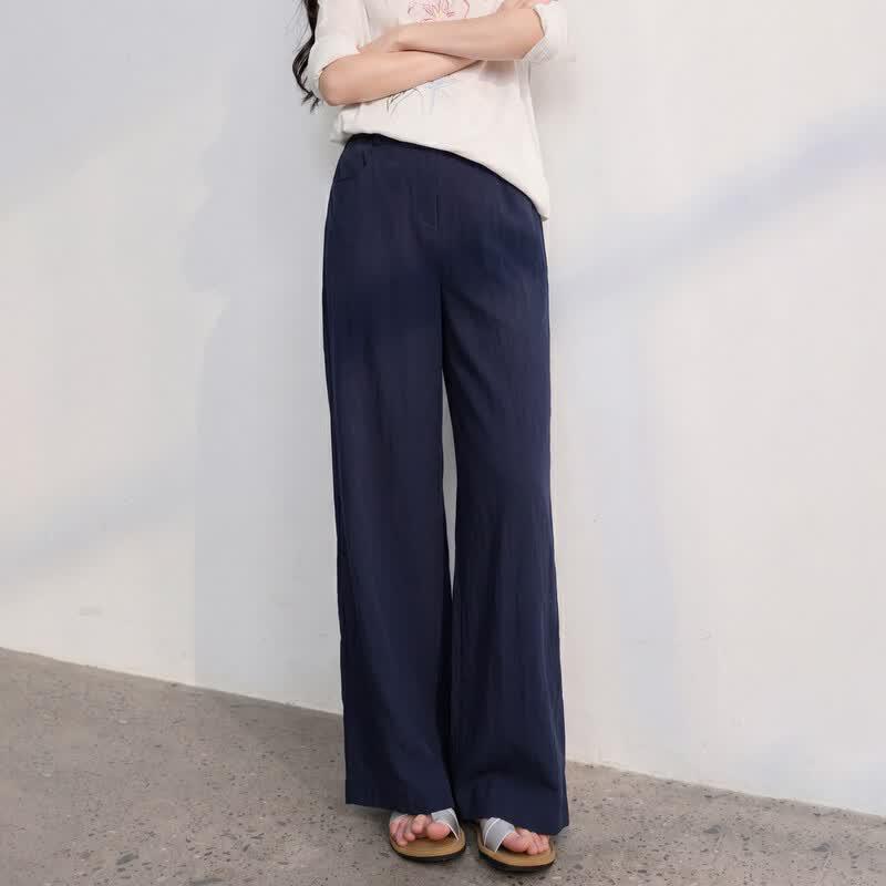 La Chapelle Women's Summer Tencel Linen Wide-Leg Straight Pants