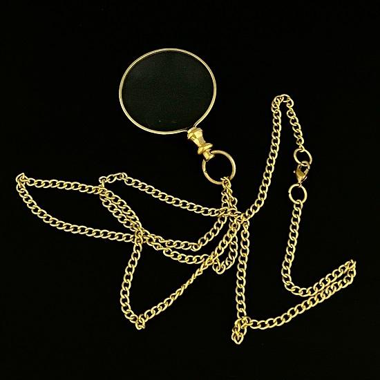 Brass Pocket Magnifying Glass With Lockable Clip Chain - Brass Magnifier - Magnifying Glass - Pocket Monocle