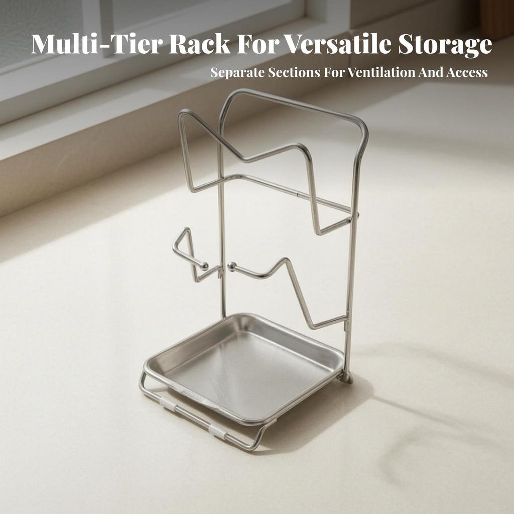 Pot Lid Rack with Drain Tray Countertop Pot-Lid Board Holder Vertical