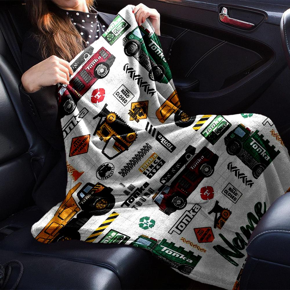 Custom Name Truck Theme Printed Blanket - Perfect for Couch, Bed, Travel & Outdoor Use | Machine Washable, Cozy & Durable.