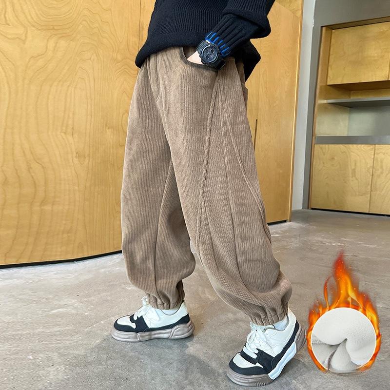 Pantalones de Forro Polar para Niño Otoño e Invierno Niños Gruesos de Pana Cálidos Pantalones de Chándal