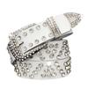 [FleurUneffe] J25 Golf Belt, PU Leather, Men's, Synthetic Leather, White, Rhinestone Studs, Punk, Crystal, Adjustable, Jeans, Golf Wear