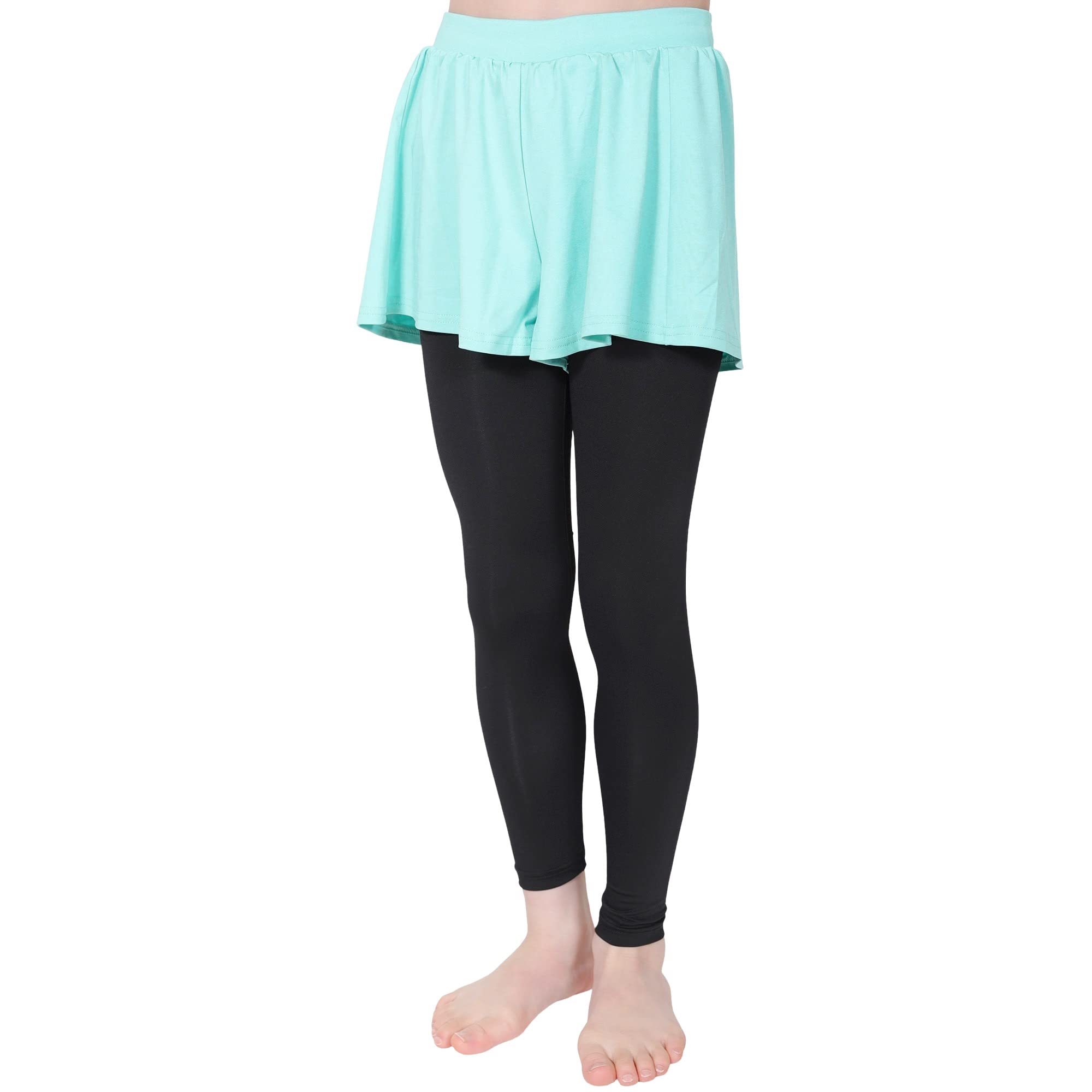 

HEAZEL Kids Rash Guard Leggings with Skirt, 12 Colors and Patterns, Culottes, Swimsuit, UV Protection, Amphibious, UPF 50+, Heather Green, Size 130