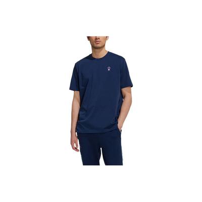 Solid Color Logo Print Round Neck Sports Short Sleeve T-Shirt Men Tops Blue HL0562
